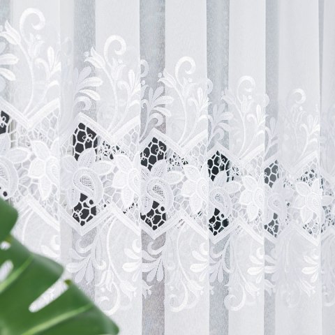 Firanka z aplikacją, pasowa na markizecie, wys. 180cm, kolor biały 122469/433/001/000180/1