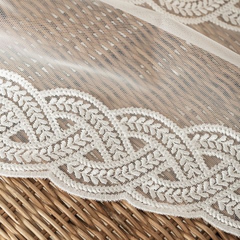 Firanka haftowana na greckim tiulu, pasowa, wys. 310cm, kolor 002 kremowy FH0001/885/002/000310/1