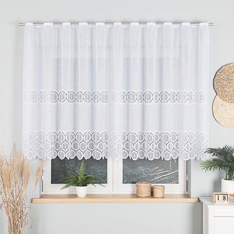 Firanka żakardowa z oczkami tkanymi, wys. 130cm, kolor biały 018535/000/001/000130/1