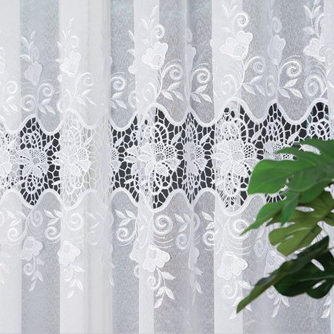 Firanka z aplikacją, pasowa na markizecie, wys. 180cm, kolor biały 122625/433/001/000180/1
