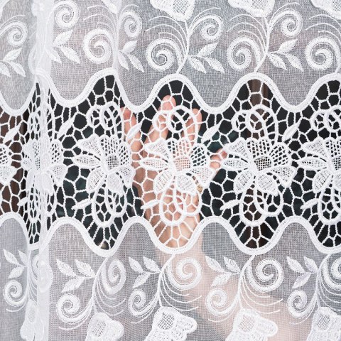 Firanka z aplikacją, pasowa na markizecie, wys. 180cm, kolor biały 122625/433/001/000180/1