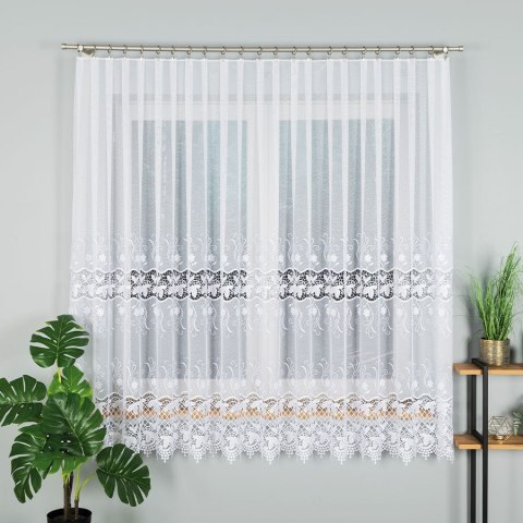 Firanka z aplikacją, pasowa na markizecie, wys. 180cm, kolor biały 122795/433/001/000180/1