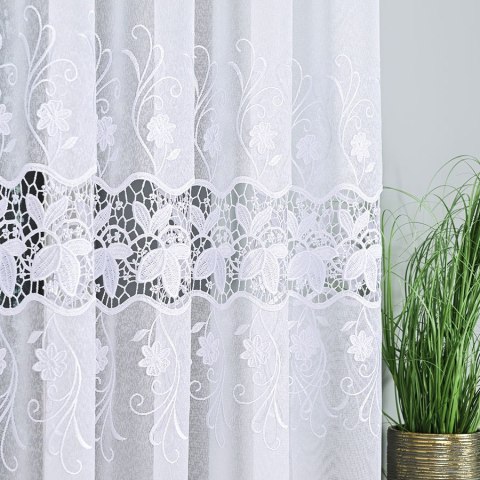 Firanka z aplikacją, pasowa na markizecie, wys. 180cm, kolor biały 122795/433/001/000180/1