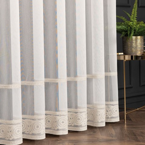 LINUS Firanka haftowana, wysokość 300cm, kolor offwhite ze złotym z błyskiem 043203/000/014/000300/1