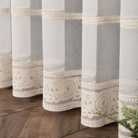 LINUS Firanka haftowana, wysokość 300cm, kolor offwhite ze złotym z błyskiem 043203/000/014/000300/1