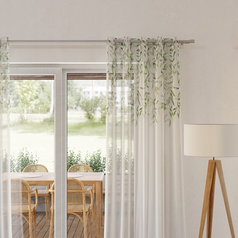 WIOSENNY OGRÓD LIŚCIE Firana z ołowianką ETAMINA wzór od góry, wys. 295cm, kolor biały D00192/ETO/G01/000295/1