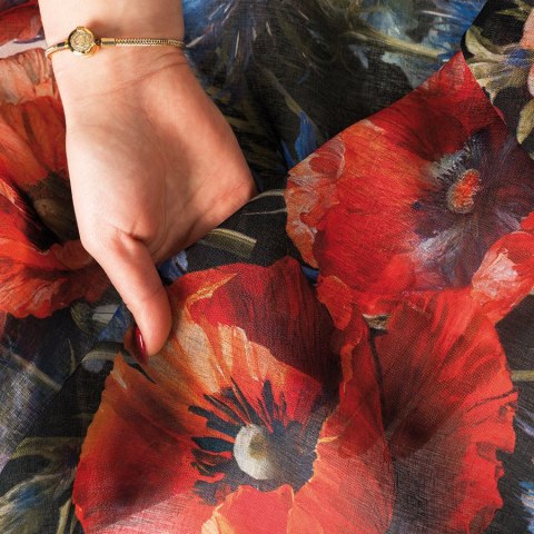 WIOSENNY OGRÓD MAKI I CHABRY Firana z ołowianką ETAMINA wzór od dołu, wys. 295cm, kolor biały D00199/ETO/D01/000295/1