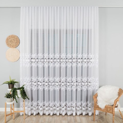 Firanka z aplikacją na markizecie, pasowa, wys. 280cm, kolor biały 122625/433/001/000280/1