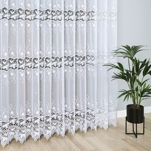 Firanka z aplikacją na markizecie, pasowa, wys. 280cm, kolor biały 122795/433/001/000280/1