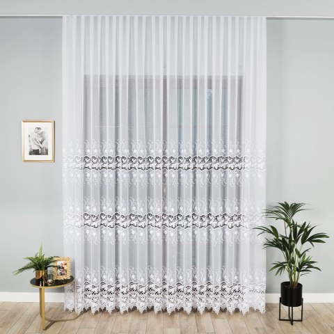 Firanka z aplikacją na markizecie, pasowa, wys. 280cm, kolor biały 122795/433/001/000280/1