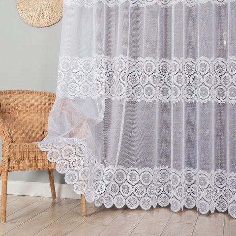 Firanka żakardowa z oczkami tkanymi, wys. 230cm, kolor biały 018535/000/001/000230/1