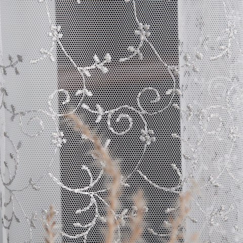 Firanka haftowana po całości, wys.280cm, kolor srebrny 009133