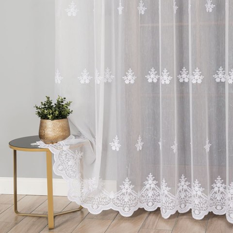 Firanka haftowana ze wzorem po całości, wys. 280cm, kolor biały 242758/768/001/000280/1