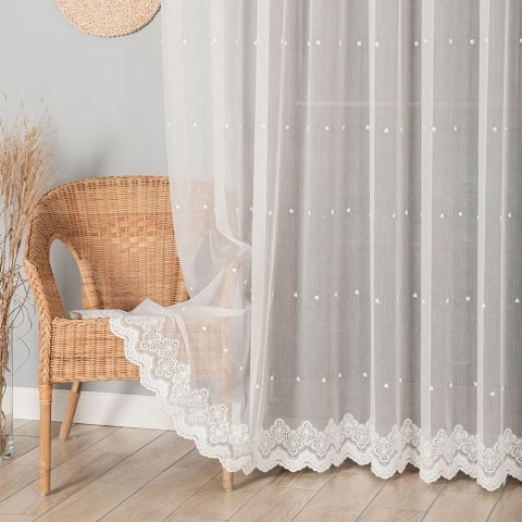 Firanka haftowana ze wzorem po całości, wys. 280cm, kolor 012 kremowy 121807/768/012/000280/1