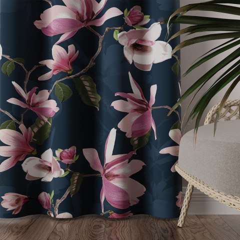 MAGNOLIA Tkanina na zasłony DIMOUT/BLACKOUT, szer. 145cm, kolor ciemny granat D00247/BLC/002/szer. 145000/1