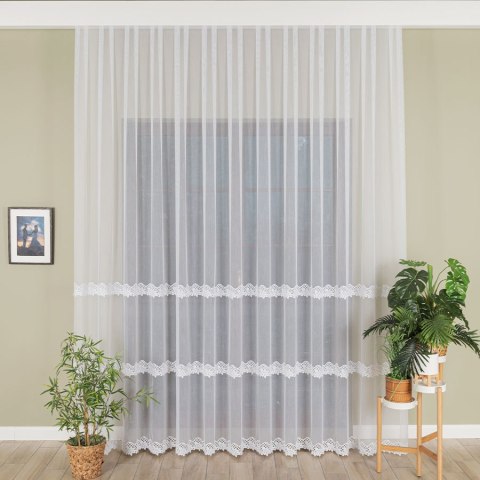 Firanka z aplikacją, pasowa, wys. 290cm, kolor biały 013049/MIR/001/000290/1