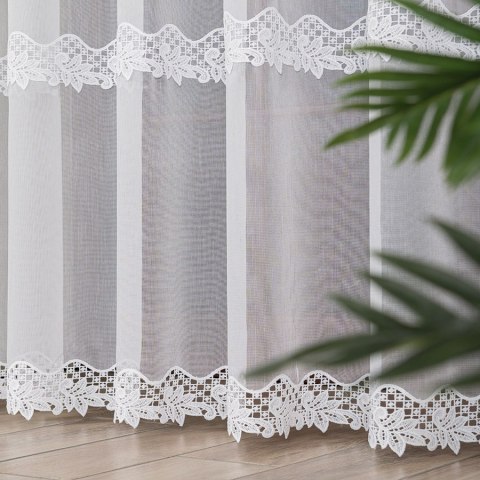 Firanka z aplikacją, pasowa, wys. 290cm, kolor biały 013049/MIR/001/000290/1