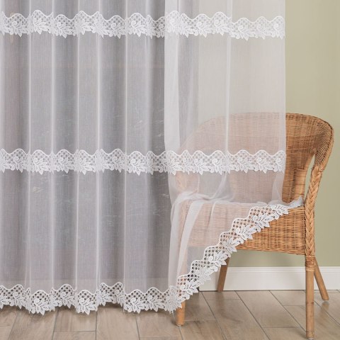 Firanka z aplikacją, pasowa, wys. 290cm, kolor biały 013049/MIR/001/000290/1