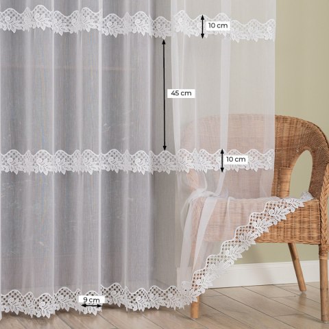 Firanka z aplikacją, pasowa, wys. 290cm, kolor biały 013049/MIR/001/000290/1