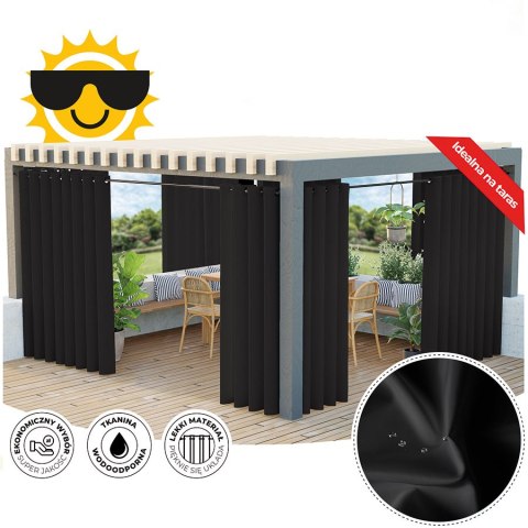 GARDENIA Zasłona gotowa na przelotkach, 200x140 cm, kolor 039 czarny TD0025/ZGP/039/140200/1