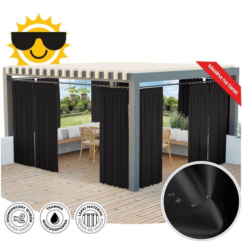 GARDENIA Zasłona gotowa na taśmie, 200x140 cm, kolor 039 czarny TD0025/ZGT/039/140200/1