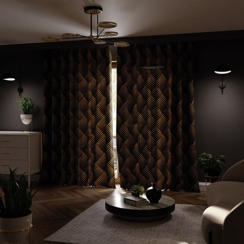 LUXE Tkanina na zasłony DIMOUT/BLACKOUT, wys.300cm, kolor czarny/złoty D00237/BLC/001/000300/1