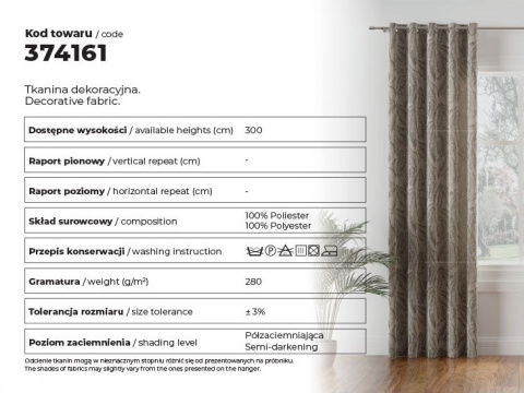 BOTANIKA Tkanina na zasłony, wys. 300 cm, kolor 014 brązowy 374161/TZP/014/000300/1