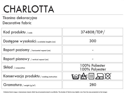 CHARLOTTA Tkanina na zasłony, wys. 300cm, kolor 030 butelkowa zieleń 374808/TDP/030/000300/1