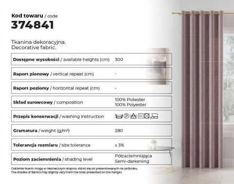 MARTINA Tkanina na zasłony, wys. 300 cm, kolor 002 niebieski 374841/TZP/002/000300/1