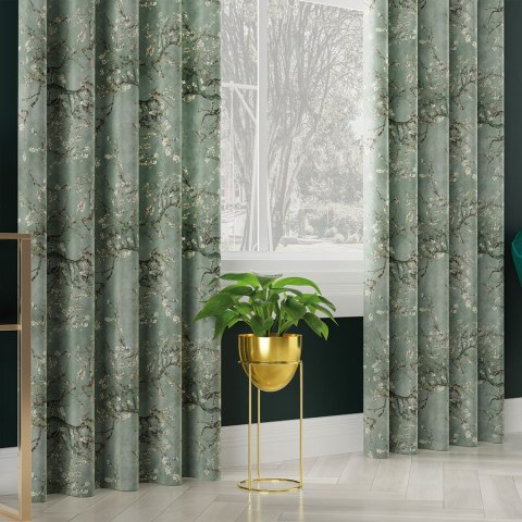 KWITNĄCY MIGDAŁOWIEC Tkanina na zasłony VELVET, szer. 150cm, kolor 012 szałwiowy D00301/VEL/012/150000/1