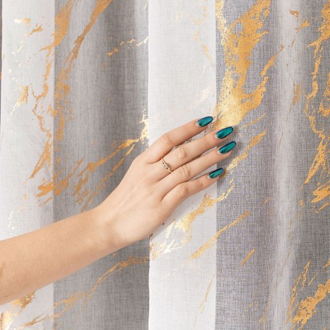 MARMA Firanka fantazyjna z ołowianką, wys. 300cm, kolor 004 biały ze złotym zdobieniem 132101/OLO/004/000300/1