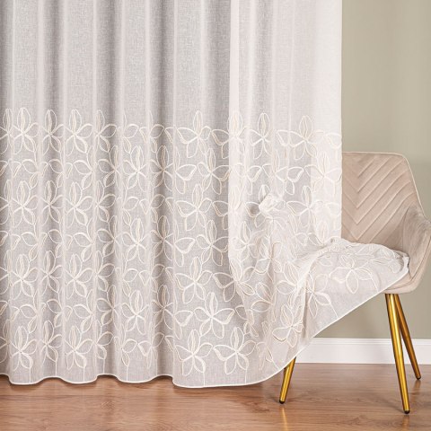 Firanka haftowana, pasowa, wys. 280cm, kolor 081 krem z złotym 024979/OLO/081/000280/1