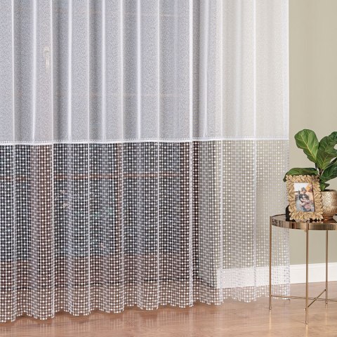 Firanka z aplikacją na markizecie, pasowa, wys. 280cm, kolor 680 biały z białym dołem 081778/433/680/000280/1