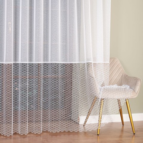 Firanka z aplikacją na markizecie, pasowa, wys. 280cm, kolor 680 biały z białym dołem 081778/433/680/000280/1