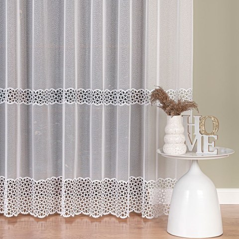 Firanka z aplikacją na markizecie, pasowa, wys. 290cm, kolor biały 006046/433/001/000290/1