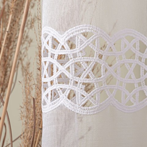 Firanka z aplikacją na markizecie, pasowa, wys. 290cm, kolor biały 006046/433/001/000290/1