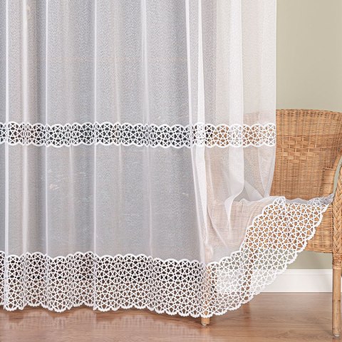 Firanka z aplikacją na markizecie, pasowa, wys. 290cm, kolor biały 006046/433/001/000290/1