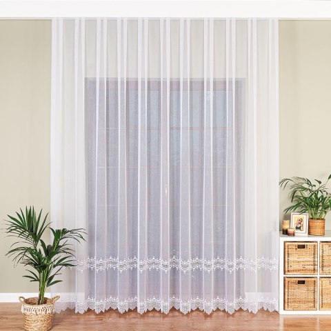 Firanka z aplikacją, pasowa na markizecie, wys. 280cm, kolor biały 112964/178/001/000280/1