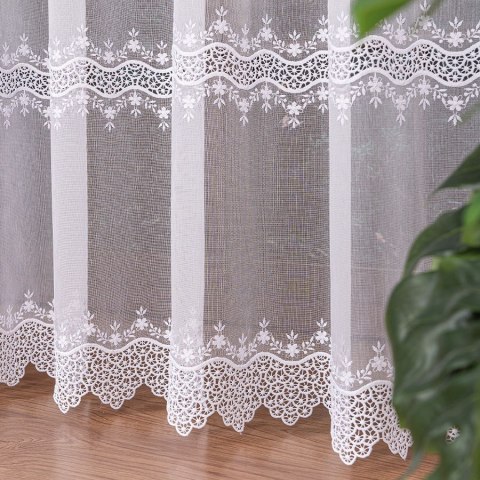 Firanka z aplikacją, pasowa na markizecie, wys. 280cm, kolor biały 112964/178/001/000280/1