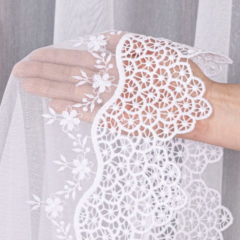 Firanka z aplikacją, pasowa na markizecie, wys. 280cm, kolor biały 112964/178/001/000280/1