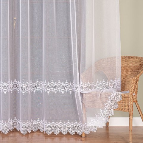 Firanka z aplikacją, pasowa na markizecie, wys. 280cm, kolor biały 112964/178/001/000280/1