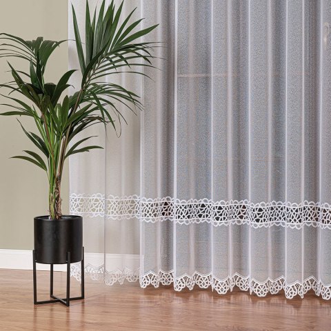 Firanka z aplikacją, pasowa na markizecie, wys. 280cm, kolor biały 112997/433/001/000280/1