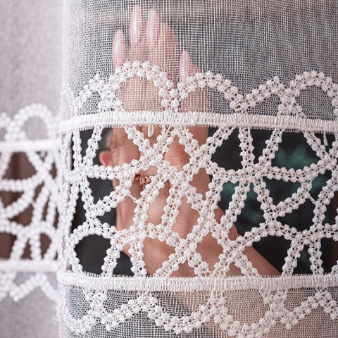 Firanka z aplikacją, pasowa na markizecie, wys. 280cm, kolor biały 112997/433/001/000280/1