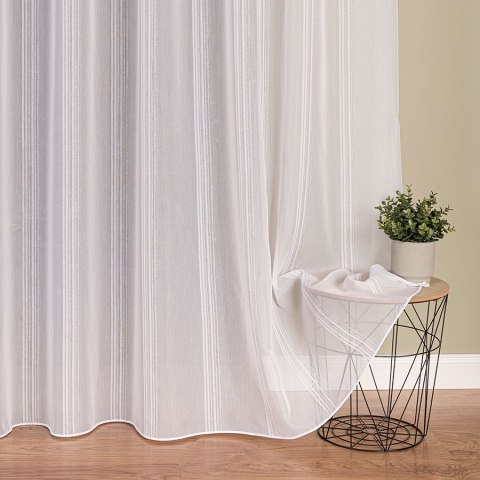 Firanka fantazyjna z ołowianką, wys. 300cm, kolor 002 biała z szarymi paskami 001035/OLO/002/000300/1