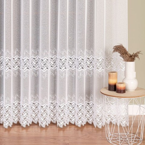 Firanka z aplikacją na markizecie, pasowa, wys. 280cm, kolor biały 081928/433/001/000280/1