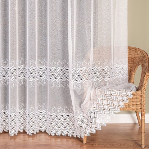 Firanka z aplikacją na markizecie, pasowa, wys. 280cm, kolor biały 081928/433/001/000280/1