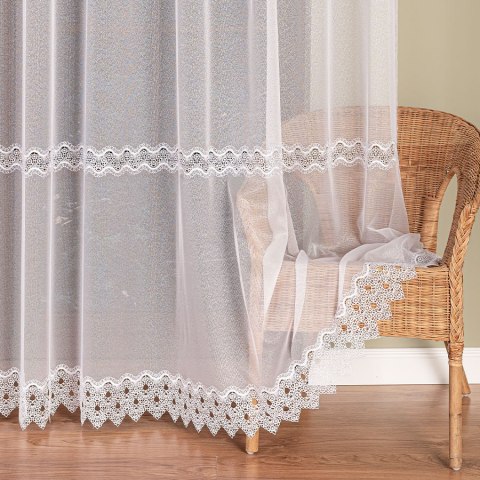 Firanka z aplikacją, pasowa na markizecie, wys. 280cm, kolor biały 009314/433/001/000280/1
