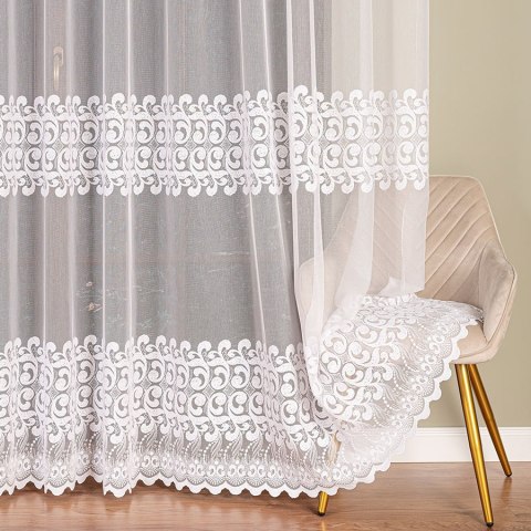 Firanka haftowana na markizecie, pasowa, wys. 280cm, kolor biały 009363/433/001/000280/1