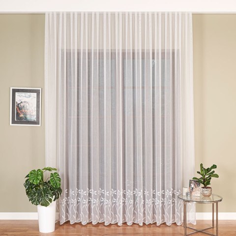 Firanka haftowana ze wzorem na samym dole, wys. 280cm, kolor biały 242779/768/001/000280/1