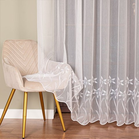 Firanka haftowana ze wzorem na samym dole, wys. 280cm, kolor biały 242779/768/001/000280/1